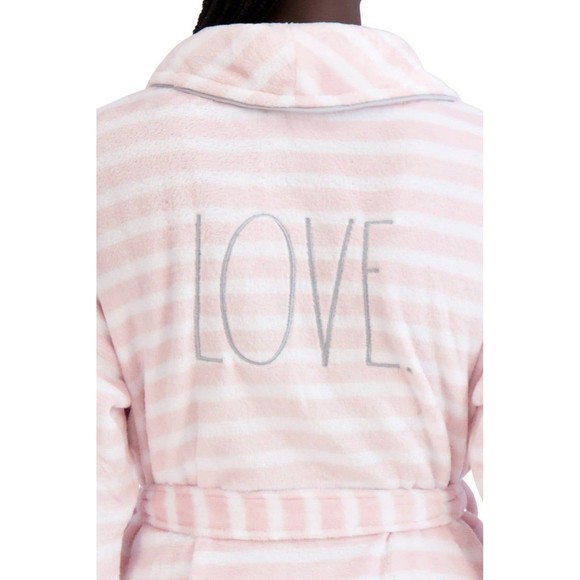 Rae Dunn Women's Striped Fleece Embroidered Graphic "LOVE" Robe Pink sz S - Picture 4 of 10